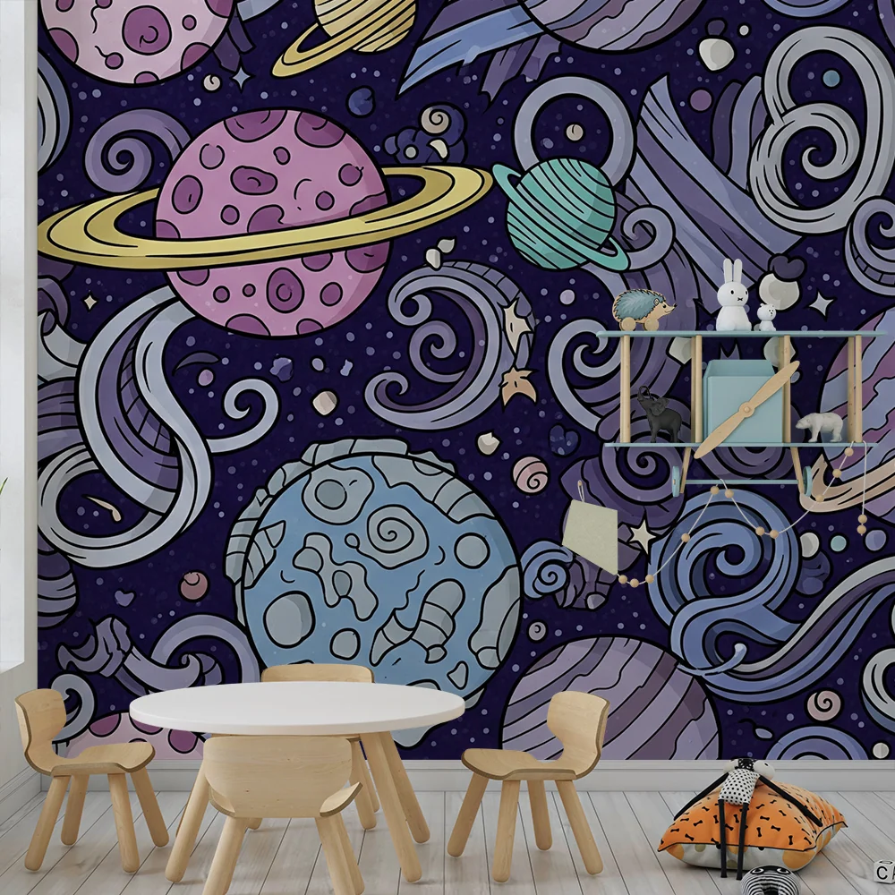 Papel de parede crianç | Universo colorido com planetas e estrelas