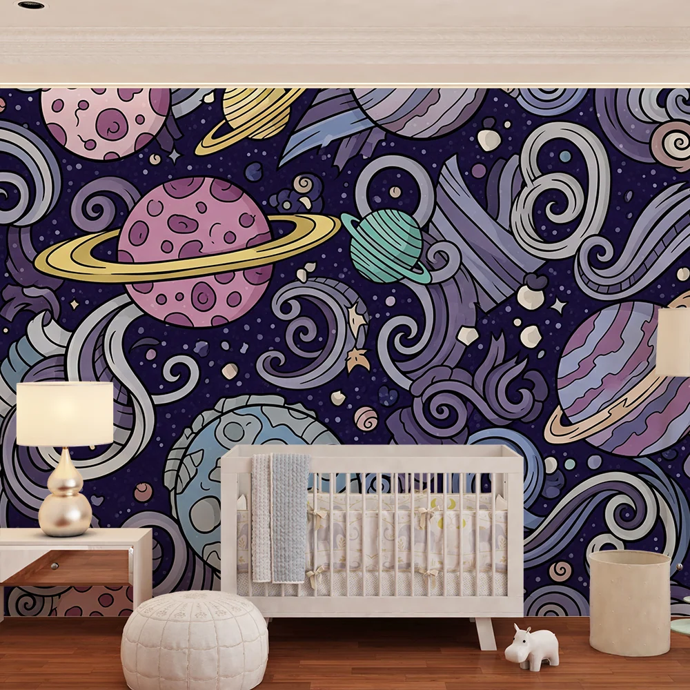 Papel de parede crianç | Universo colorido com planetas e estrelas