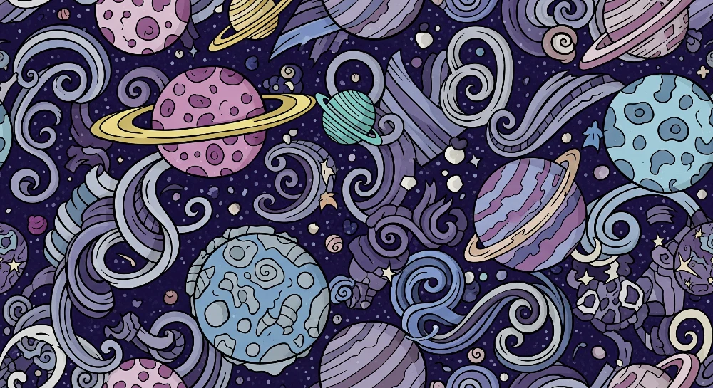 Papel de parede crianç | Universo colorido com planetas e estrelas