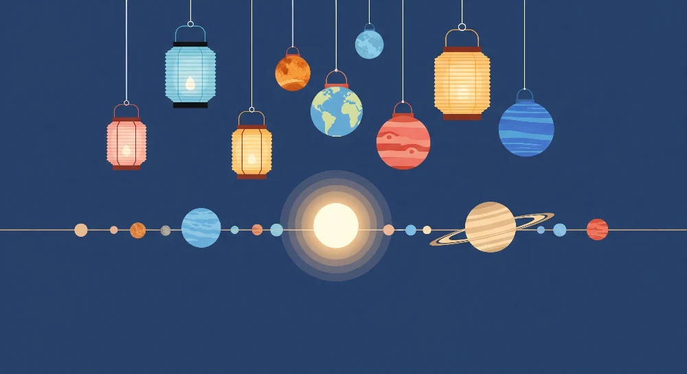 Papel de parede crianç | Universo colorido com lanternas e planetas