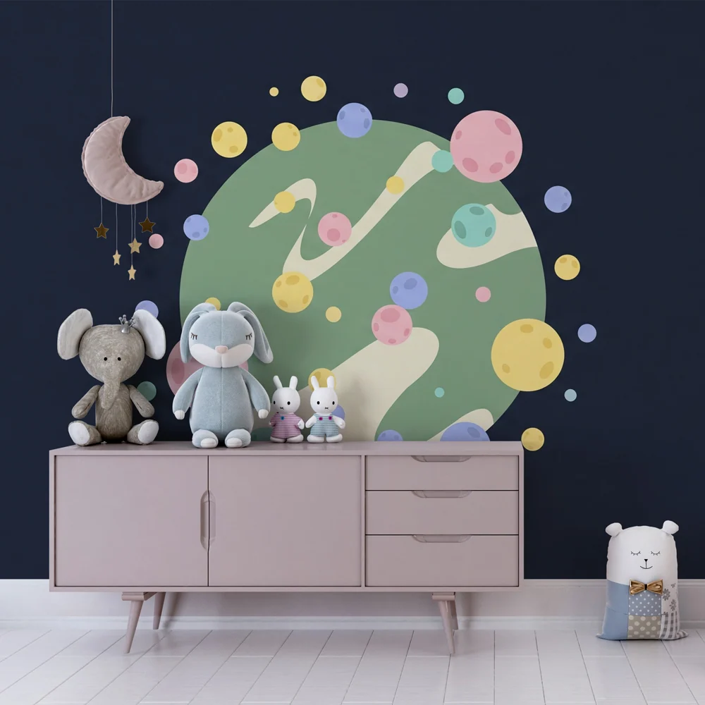 Papel de parede crianç | Universo colorido e planetas flutuantes