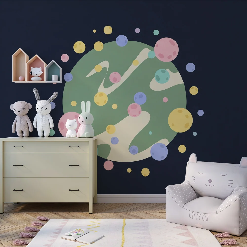 Papel de parede crianç | Universo colorido e planetas flutuantes