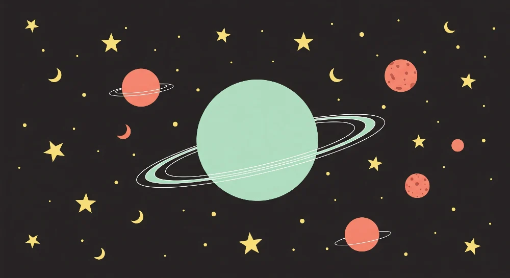 Papel de parede crianç | Universo estrelado e planetas coloridos em fundo preto