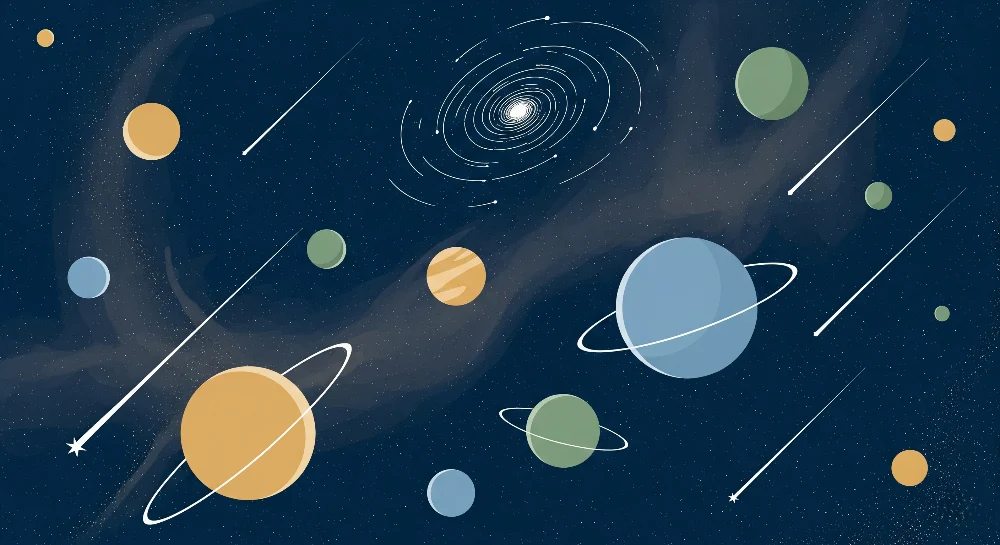 Papel de parede crianç | Universo estrelado e planetas coloridos com Via Láctea
