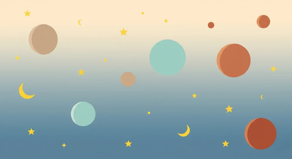 Papel de parede crianç | Universo estrelado e planetas coloridos em fundo degradê