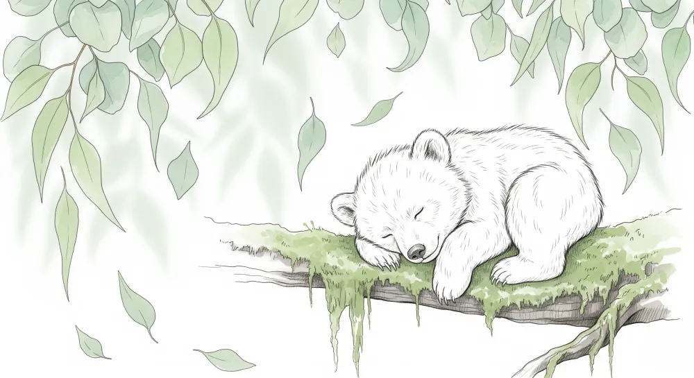 Papel de parede crianç | Urso bebê dormindo em um galho