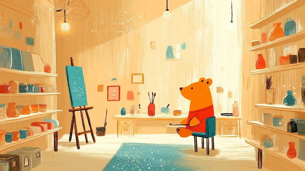 Papel de parede crianç | Urso criativo em um estúdio colorido