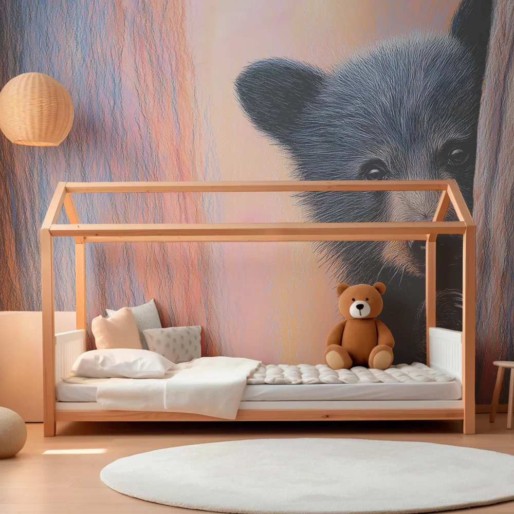 Papel de parede crianç | Urso curioso na floresta