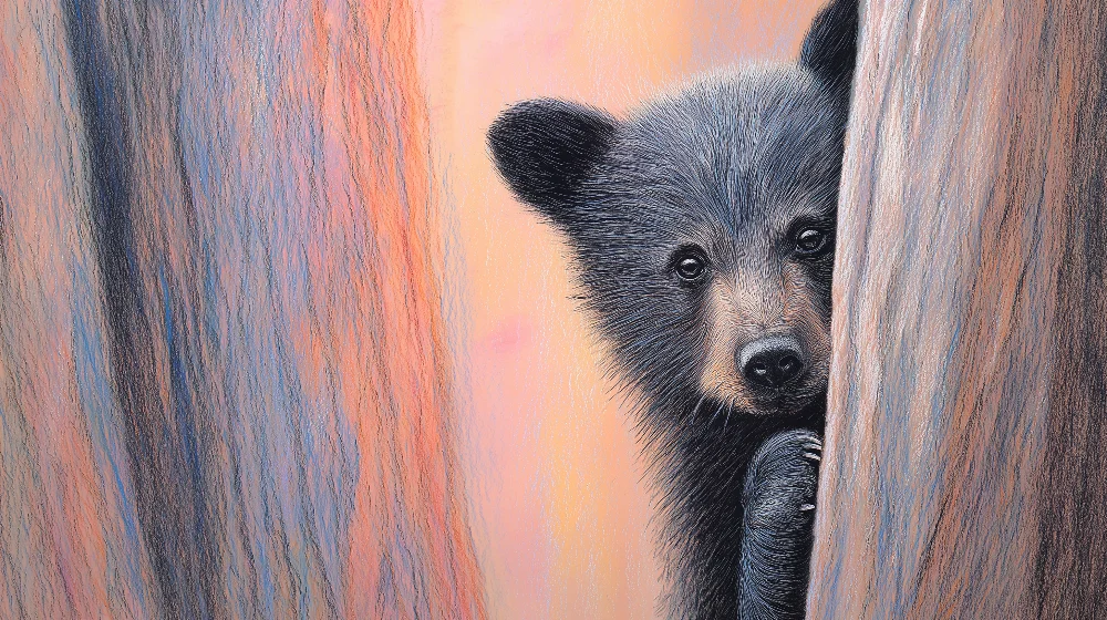 Papel de parede crianç | Urso curioso na floresta