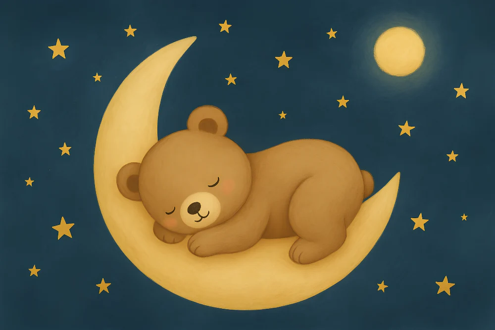 Papel de parede crianç | Urso dormir na lua