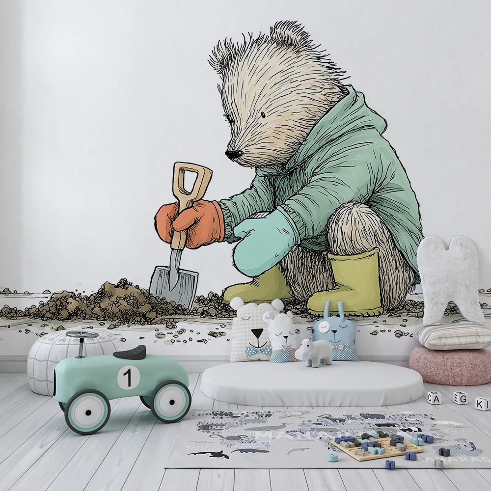 Papel de parede crianç | Urso jardineiro em plena aventura