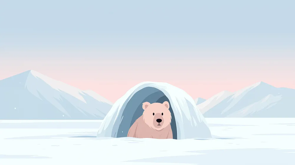 Papel de parede crianç | Urso polar num iglu sob um céu pastel