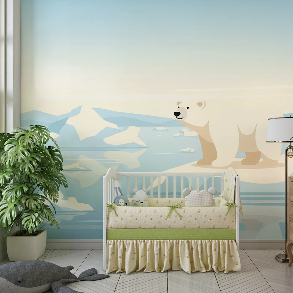 Papel de parede crianç | Urso polar e pinguim em um iceberg