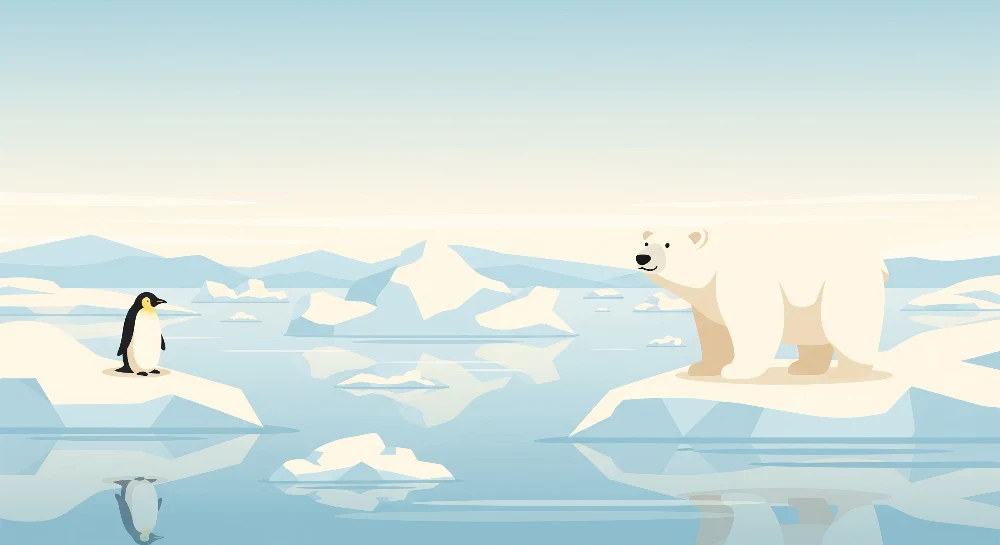 Papel de parede crianç | Urso polar e pinguim em um iceberg