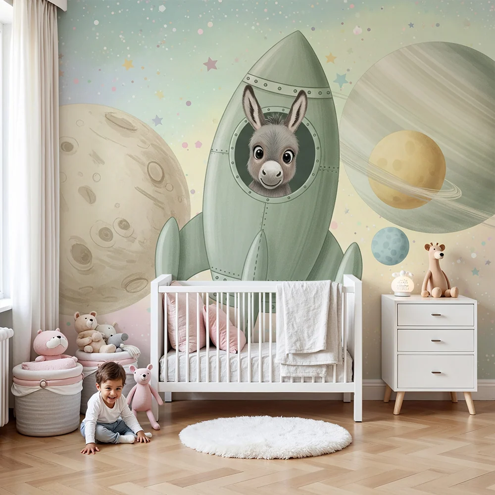 Papel de parede crianç | Viagem espacial com um burro astronauta