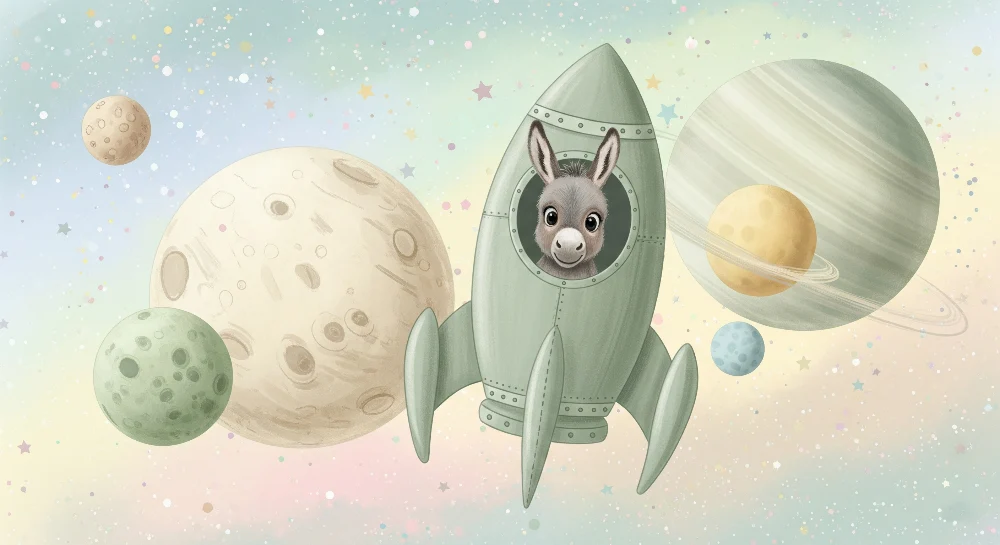Papel de parede crianç | Viagem espacial com um burro astronauta