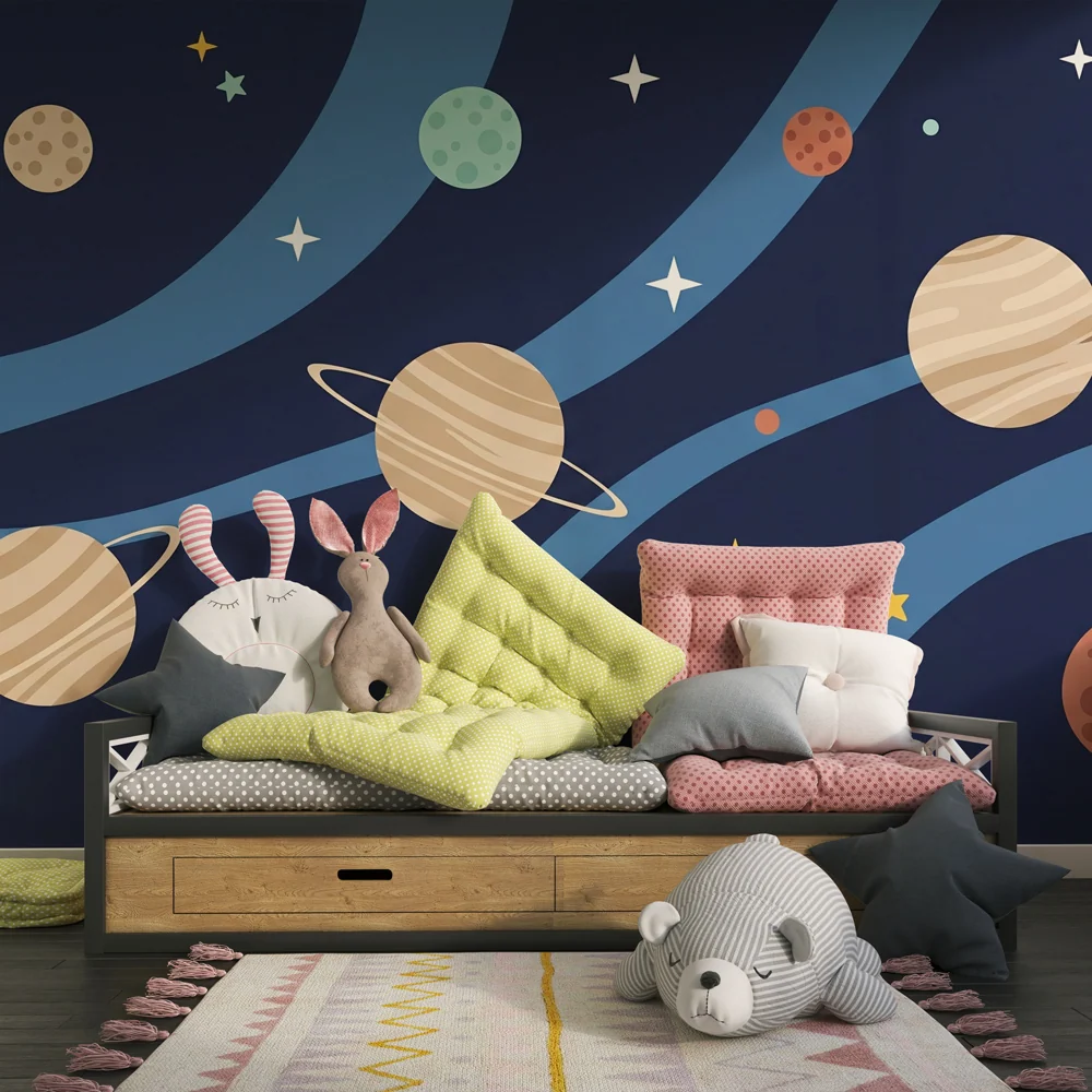 Papel de parede crianç | Viagem intergaláctica com planetas