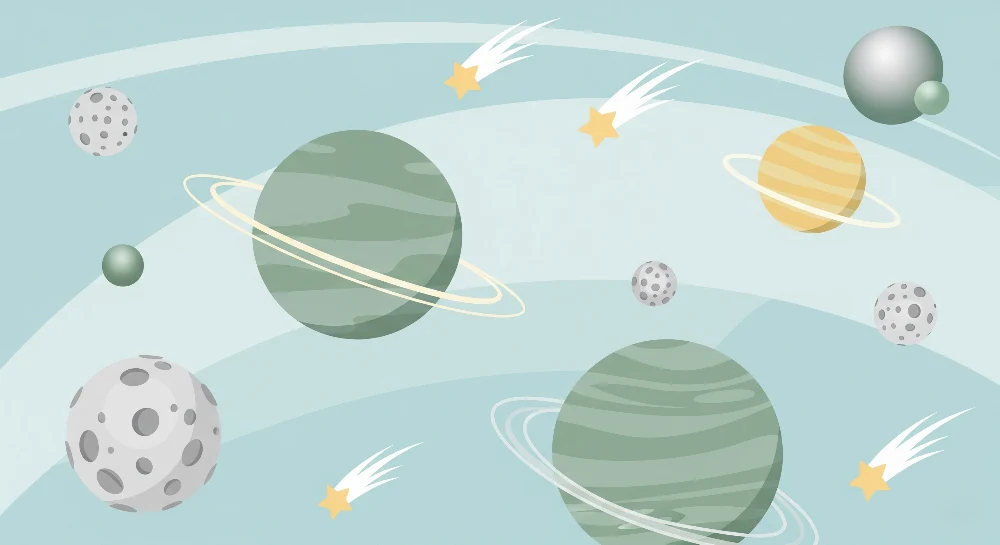Papel de parede crianç | Viagem intergaláctica com planetas e estrelas