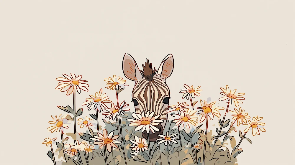 Papel de parede crianç | Zebra curiosa entre as flores