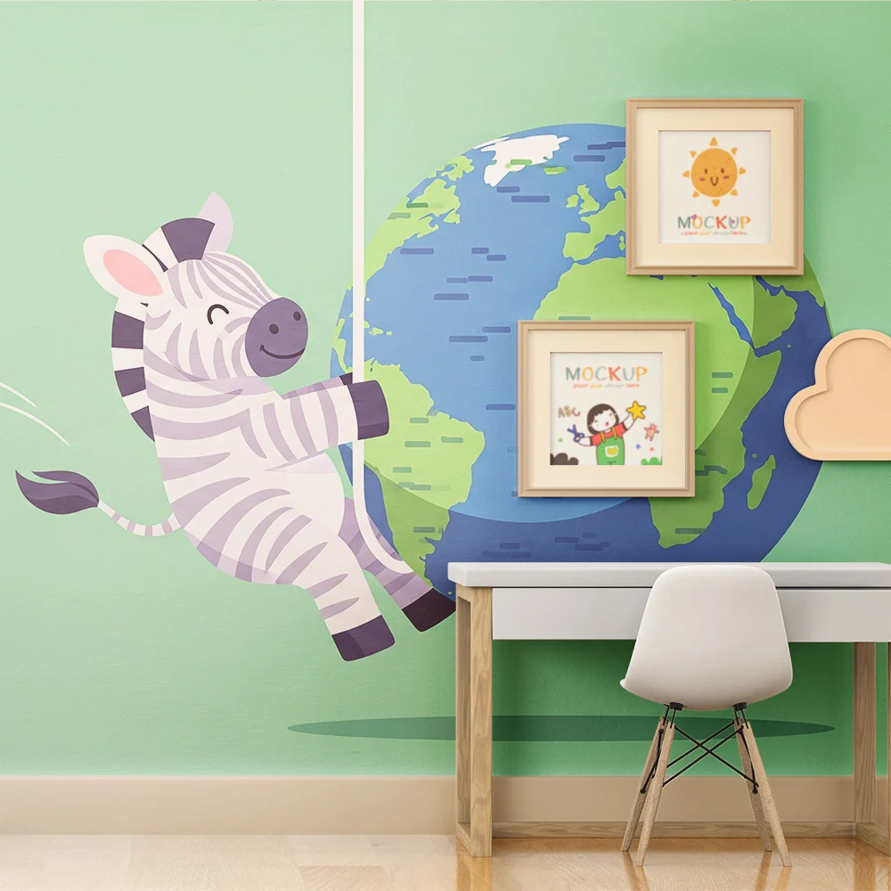 Papel de parede crianç | Zebra feliz pendurada na parede