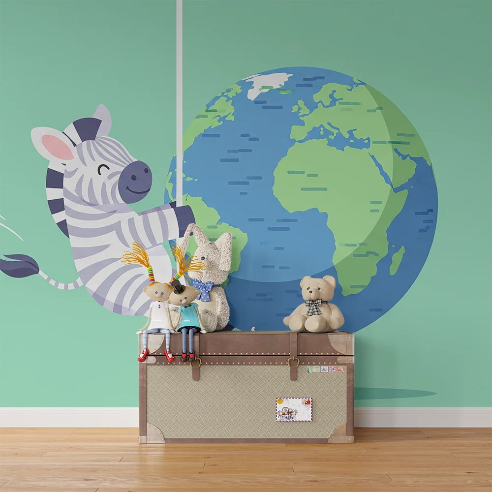Papel de parede crianç | Zebra feliz pendurada na parede