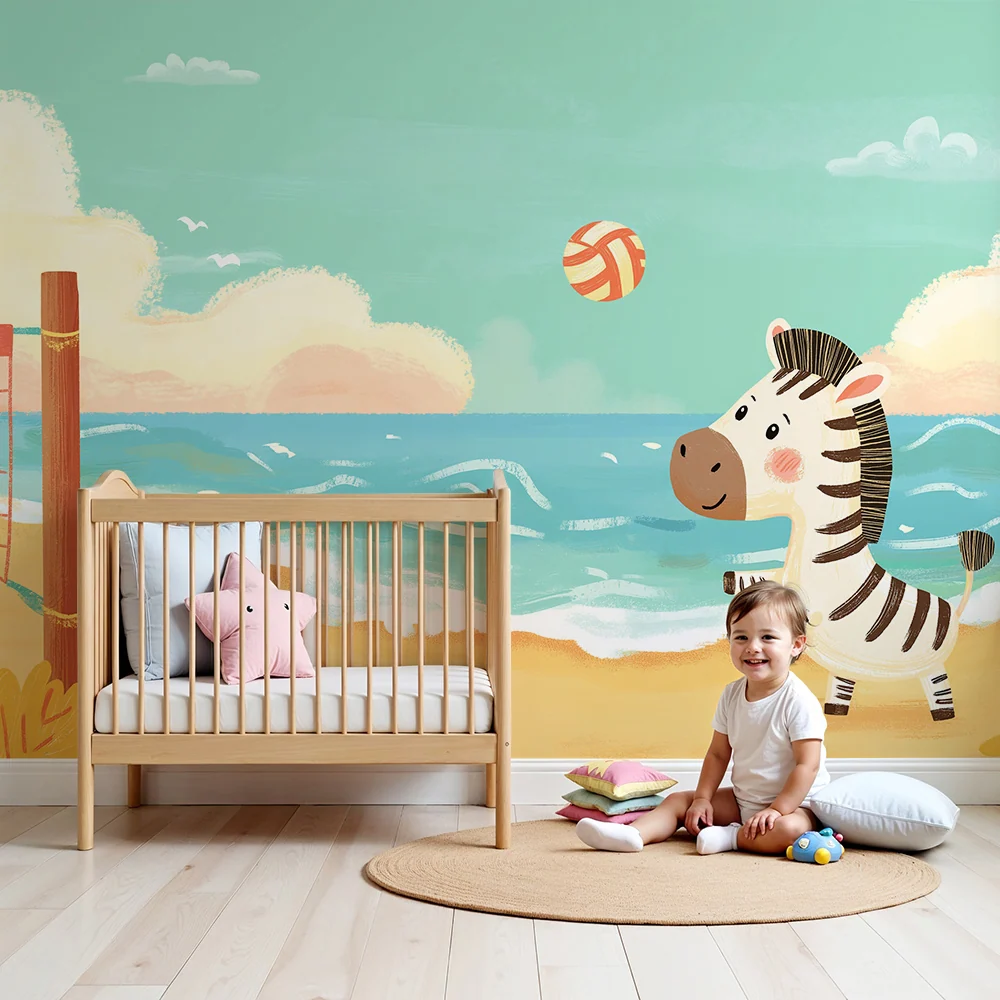 Papel de parede crianç | Zebra jogador de voleibol na praia ensolarada