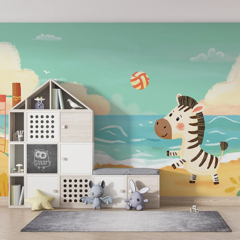 Papel de parede crianç | Zebra jogador de voleibol na praia ensolarada