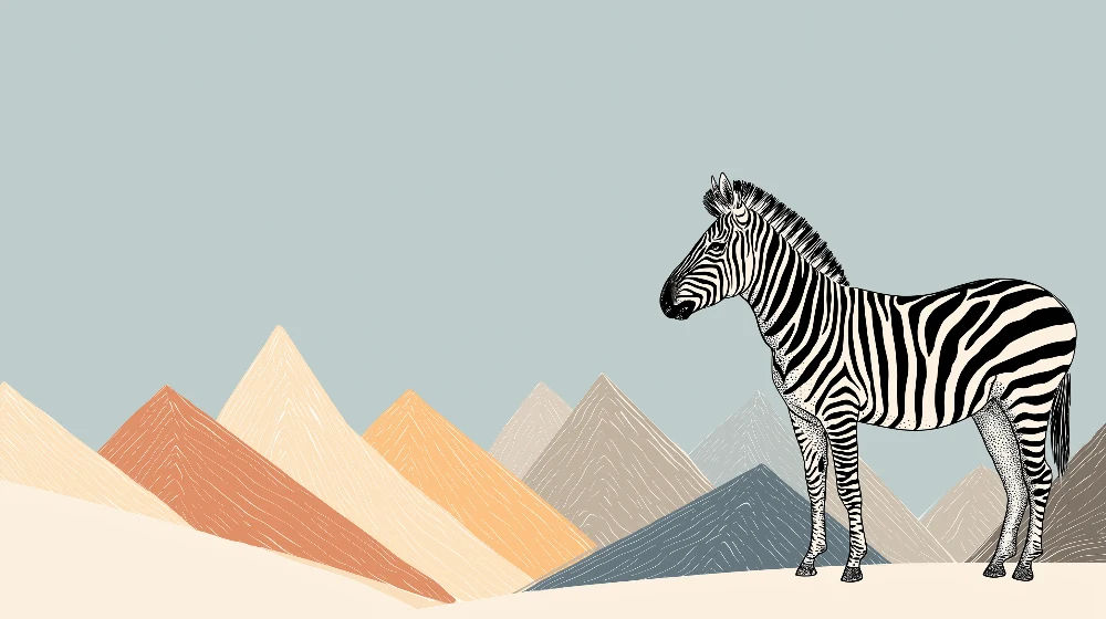 Papel de parede crianç | Zebra majestosa diante de montanhas estilizadas