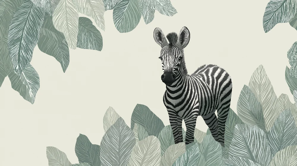 Papel de parede crianç | Zebra no meio das folhagens