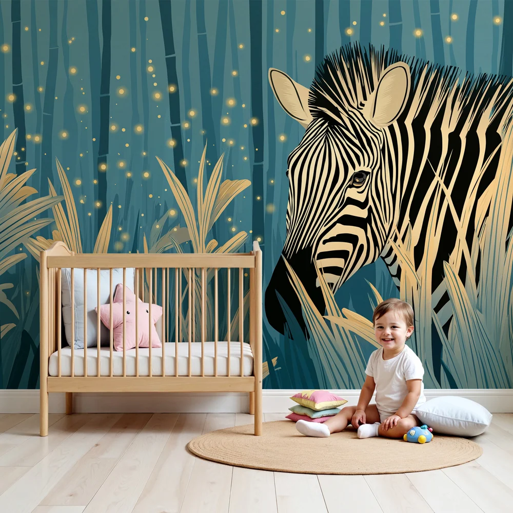 Papel de parede crianç | Zebra na selva encantada