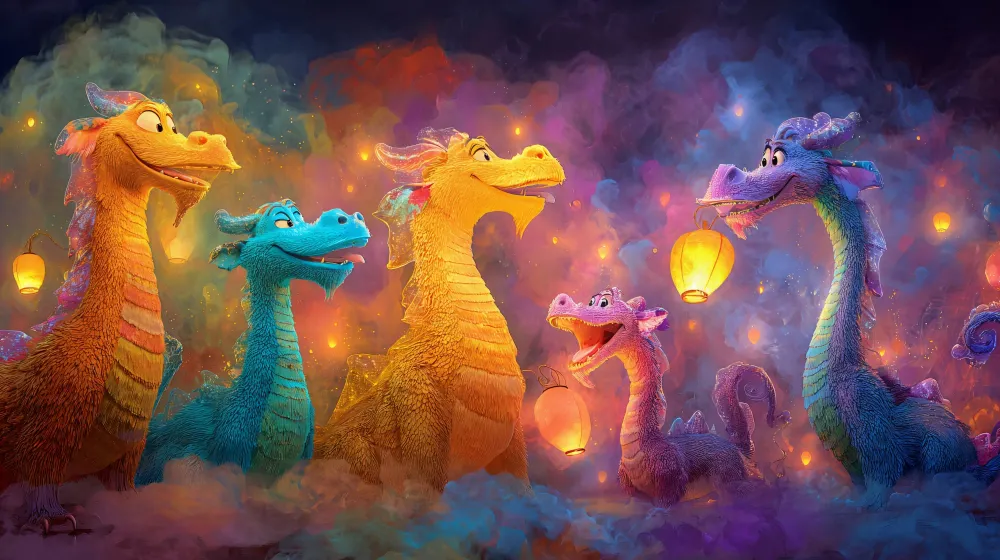 Papel de parede dragões mágicos | Cena colorida e mágica