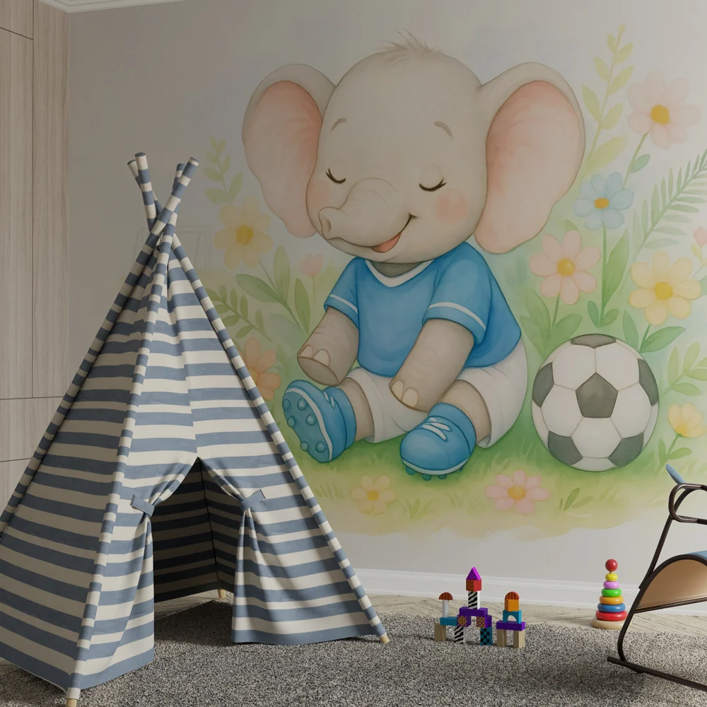 Papel de parede elefante jogador | Decoração de parede infantil