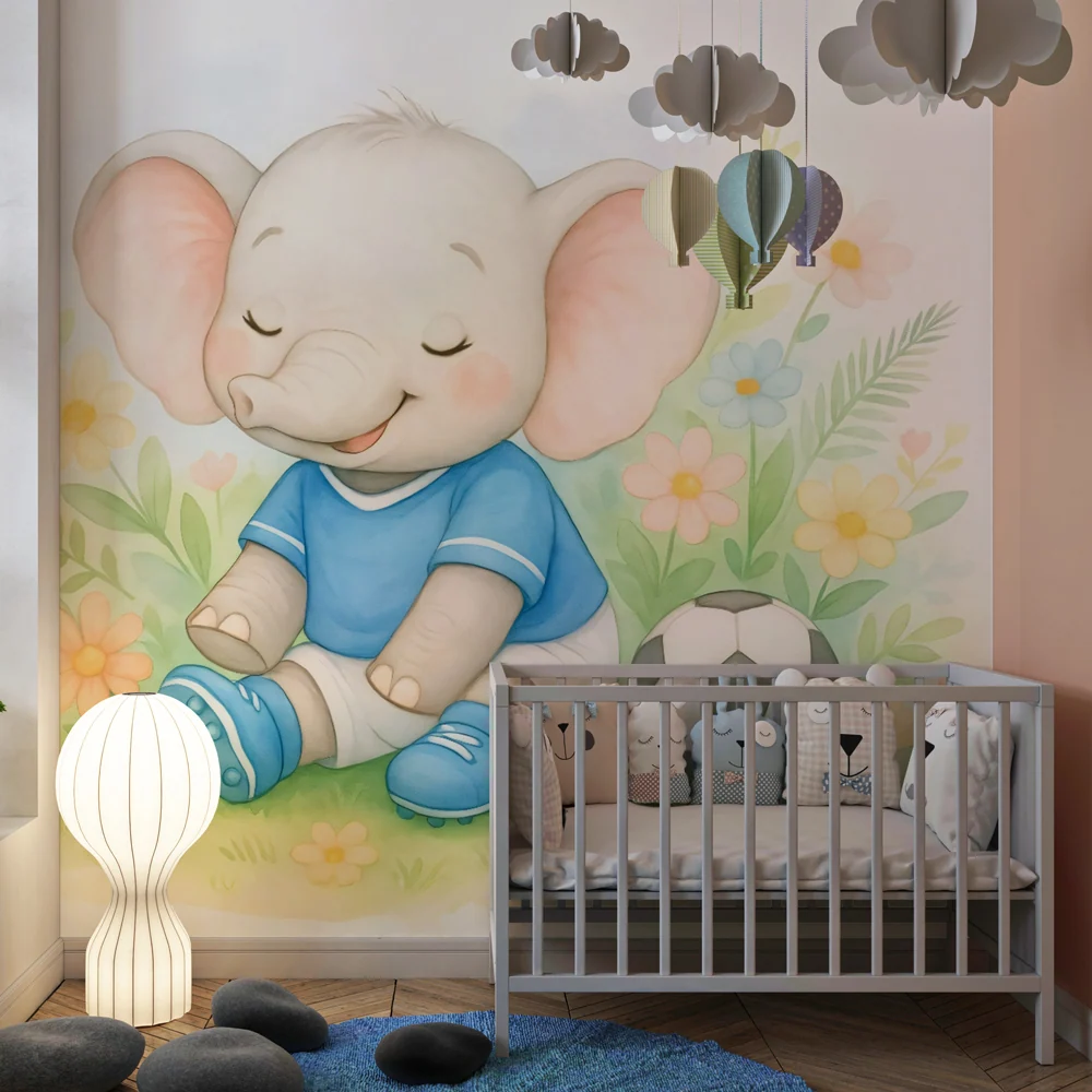 Papel de parede elefante jogador | Decoração de parede infantil
