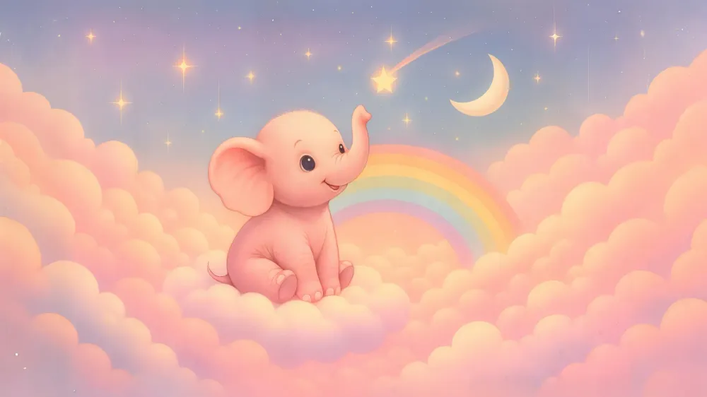 Papel de parede elefante rosa | Decoração de sonho para crianças