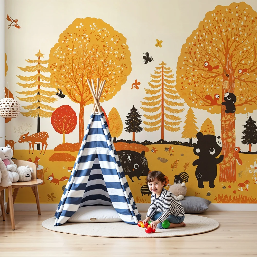 Papel de parede floresta encantada | Decoração de parede para crianças