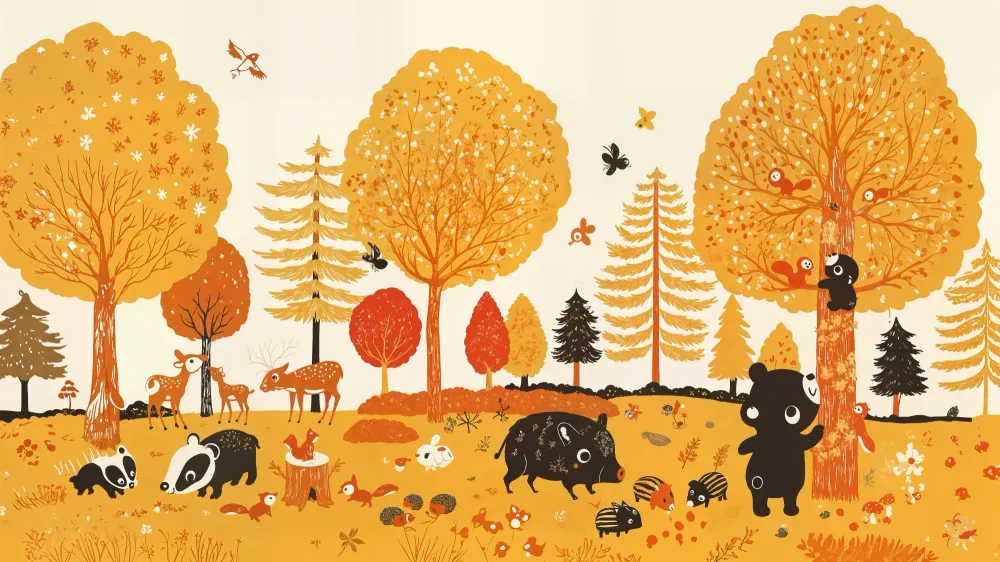 Papel de parede floresta encantada | Decoração de parede para crianças