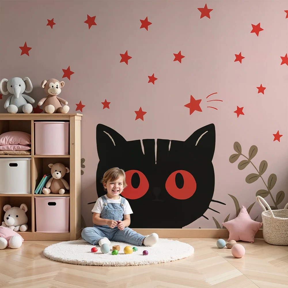 Papel de parede Gato e Estrelas | Design lúdico