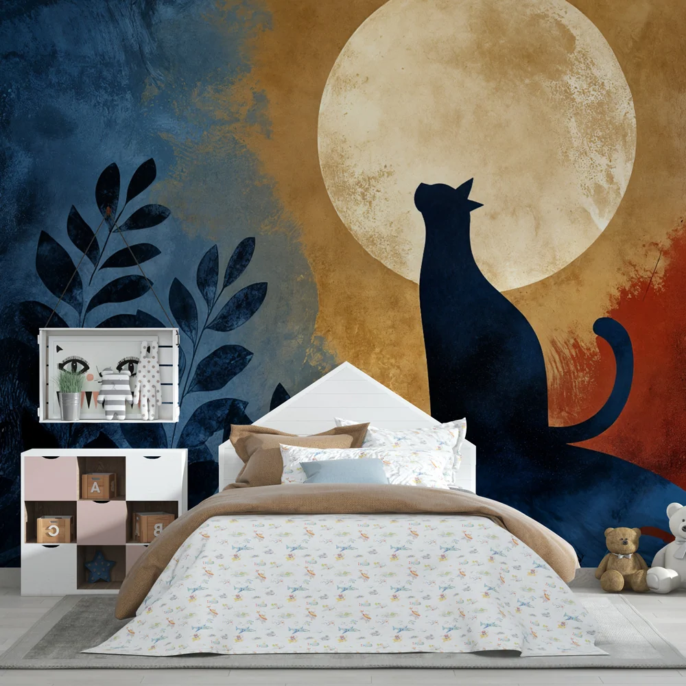 Papel de parede gato e lua | Silhueta felina sob lua cheia