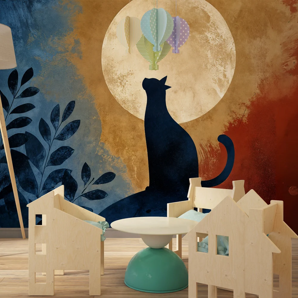 Papel de parede gato e lua | Silhueta felina sob lua cheia