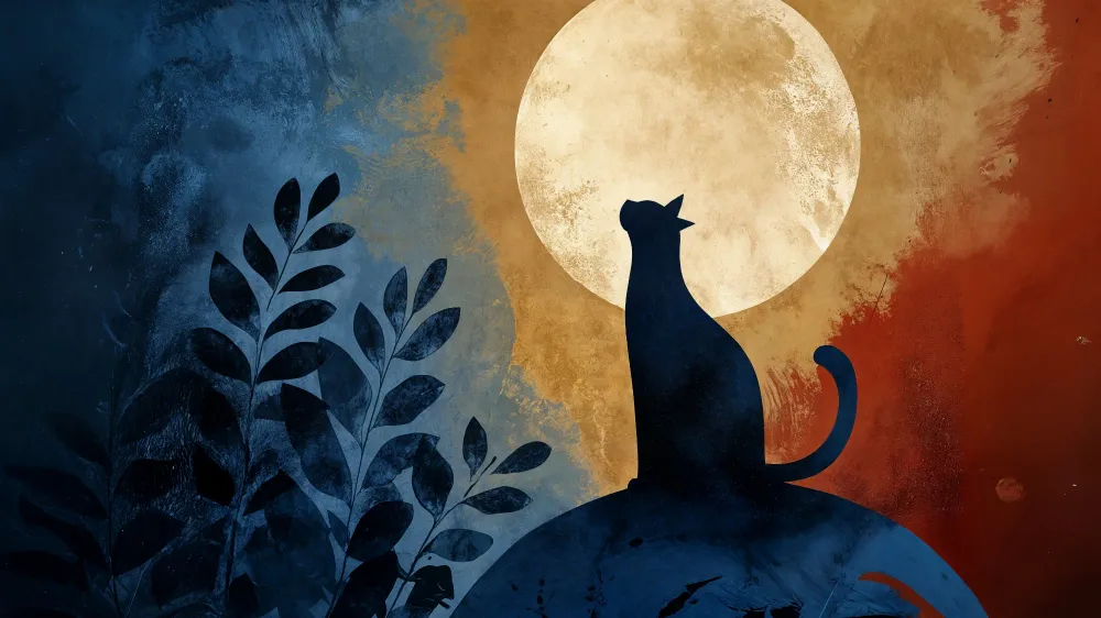 Papel de parede gato e lua | Silhueta felina sob lua cheia