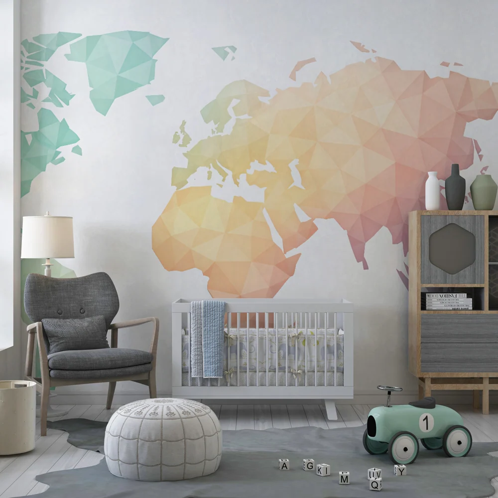 Papel de parede geométrico do mundo | Mapa em degradê de tons pastel