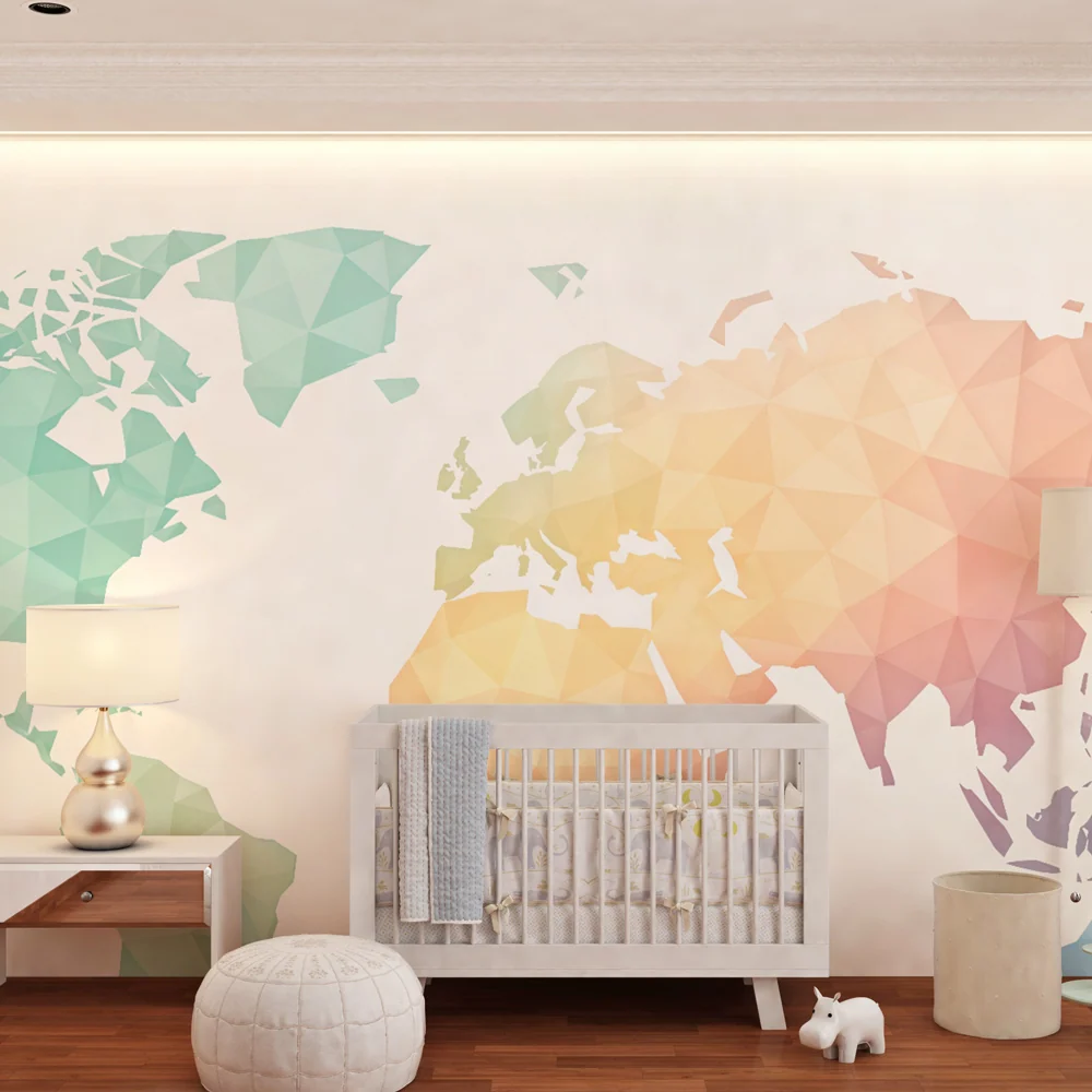 Papel de parede geométrico do mundo | Mapa em degradê de tons pastel