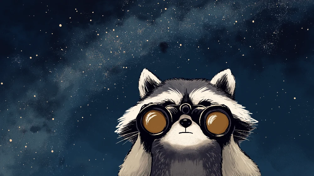 Papel de parede infantil | Guaxinim explorador sob as estrelas