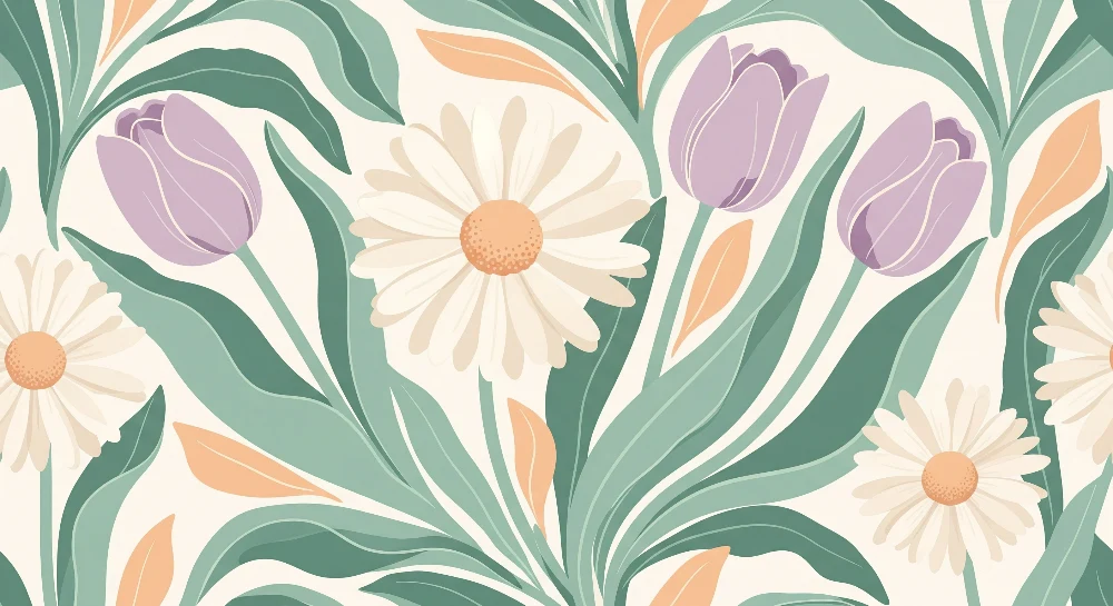 Papel de parede para quarto de bebé | Flores delicadas e folhagem serena