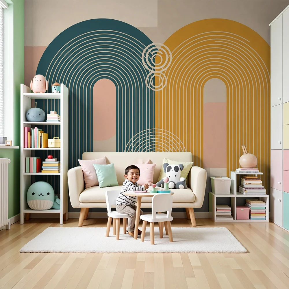 Papel de parede para quarto de bebé | Padrões geométricos modernos em cores suaves