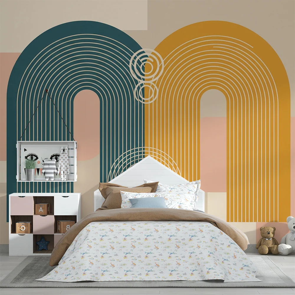 Papel de parede para quarto de bebé | Padrões geométricos modernos em cores suaves