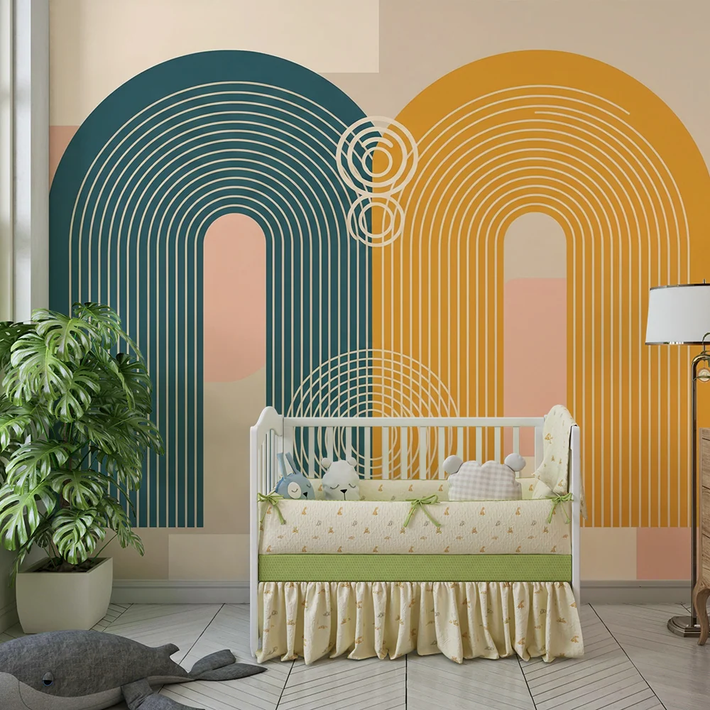 Papel de parede para quarto de bebé | Padrões geométricos modernos em cores suaves
