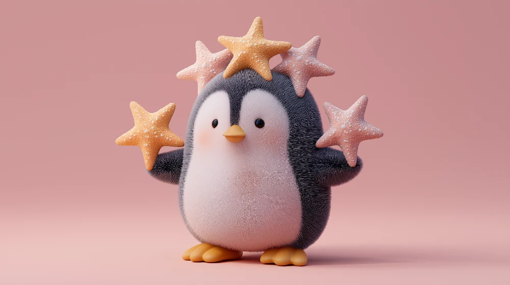 Papel de parede para quarto de bebé | Pinguim fofo com estrelas coloridas