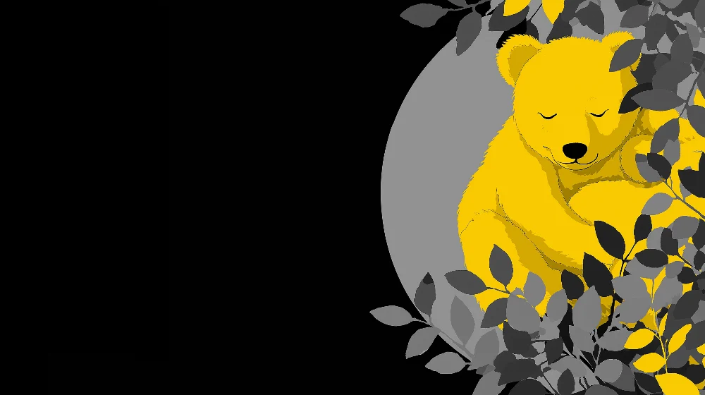 Papel de parede para quarto de bebé | Urso amarelo dormir rodeado de folhagem