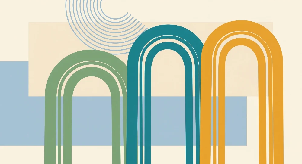 Papel de parede para quarto de crianç | Arcos coloridos e formas geométricas modernas